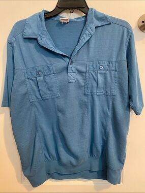 Vintage Haband Casual Joe Blue Short-Sleeve Knit Polo with Twin Chest Pockets